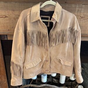 MauritiusTan Fringe Leather Jacket